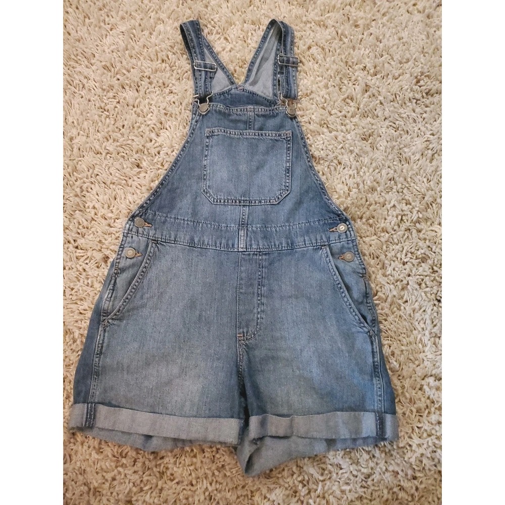 Hollister Women's Short Overall High Rise Vintage 3" Wash Denim Size Small
